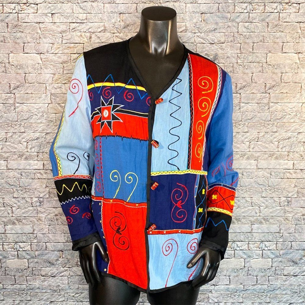 Indigo Moon Patchwork Jacket Oversized Size Mediu… - image 1